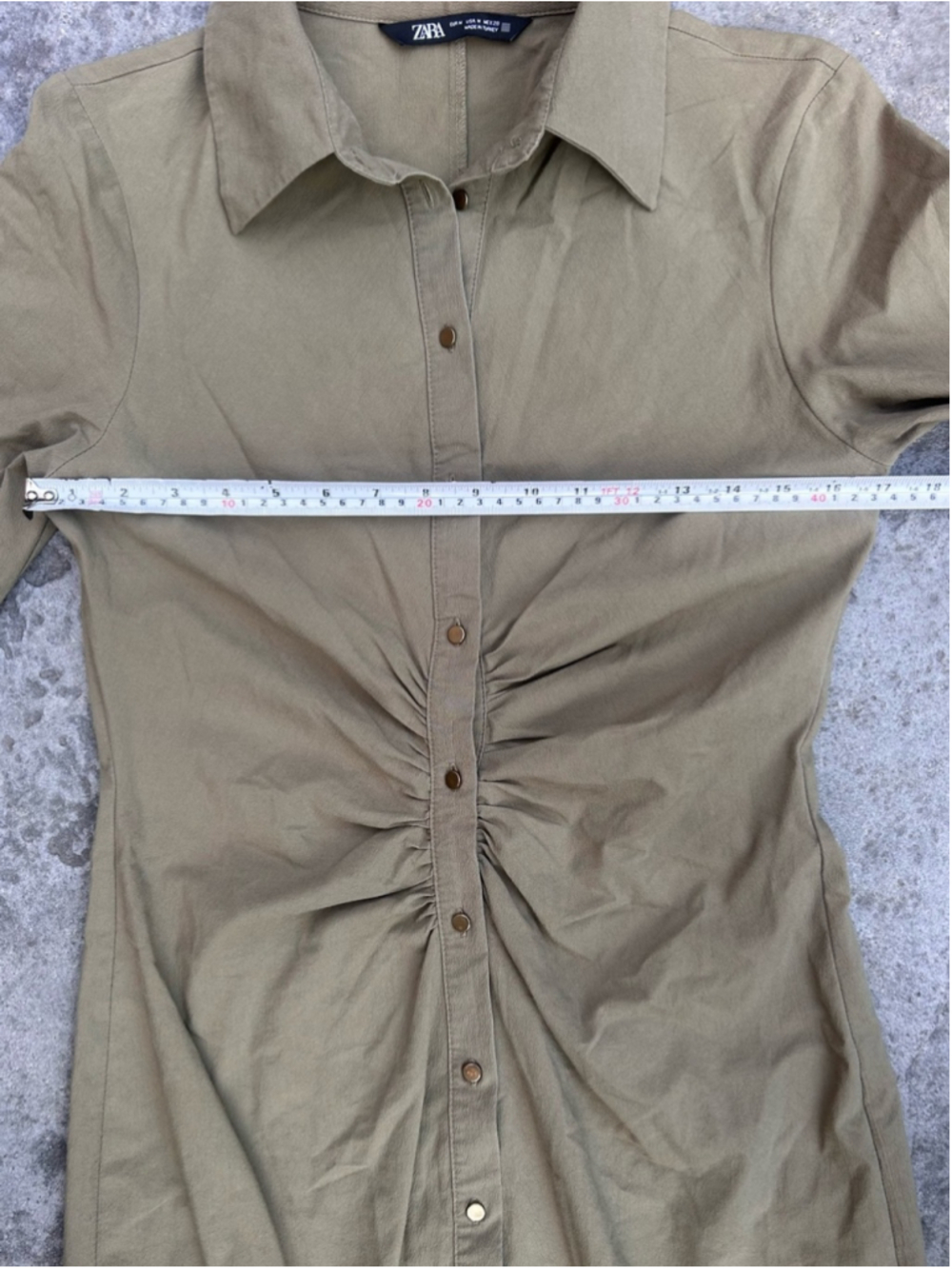 Zara Khaki Ruched Shirt Midi Dress Size M - Picture 6 of 8